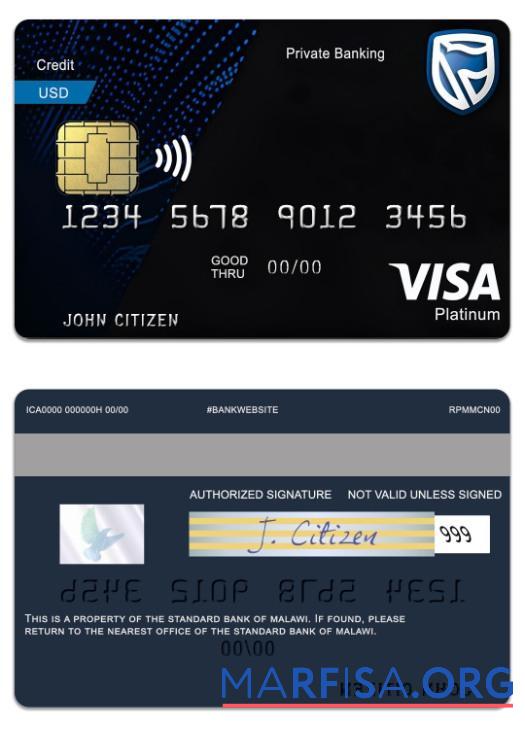 Downloadable Malawi The Standard Bank platinum debit visa card template